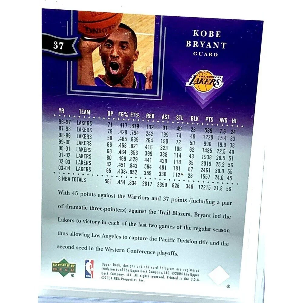 Kobe Bryant Basketball Card #37 LA Lakers All Star Lineup 2004 NBA Upper…